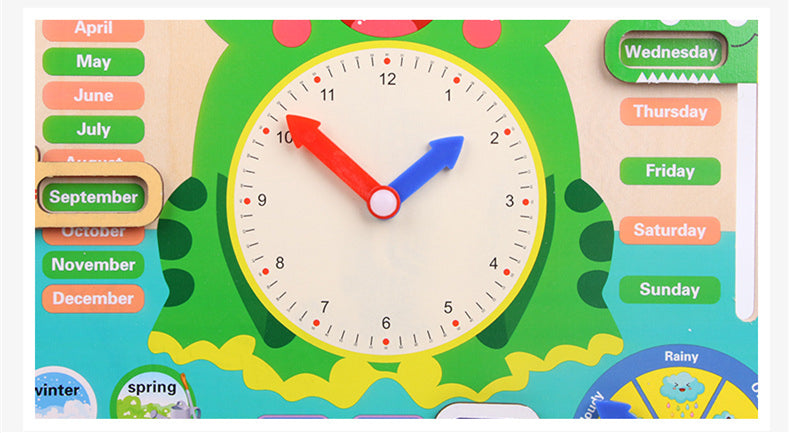 Montessori Frog Shape Wooden Multifunctional Calendar Clock