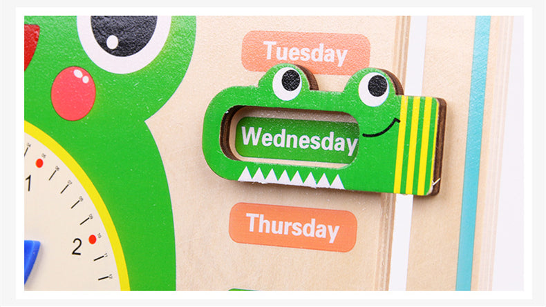 Montessori Frog Shape Wooden Multifunctional Calendar Clock