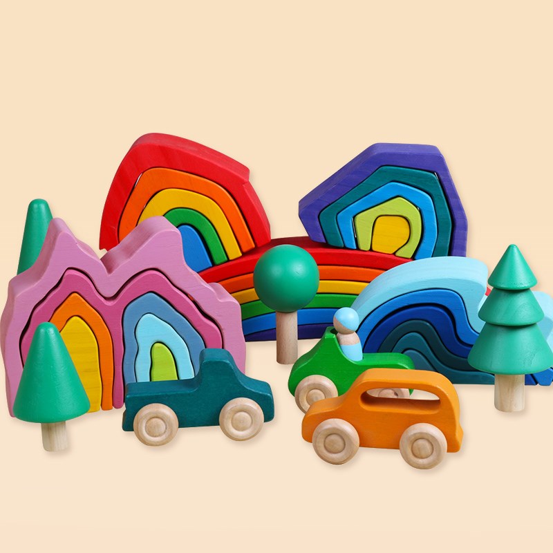 Montessori Wooden Rainbow Building Blocks