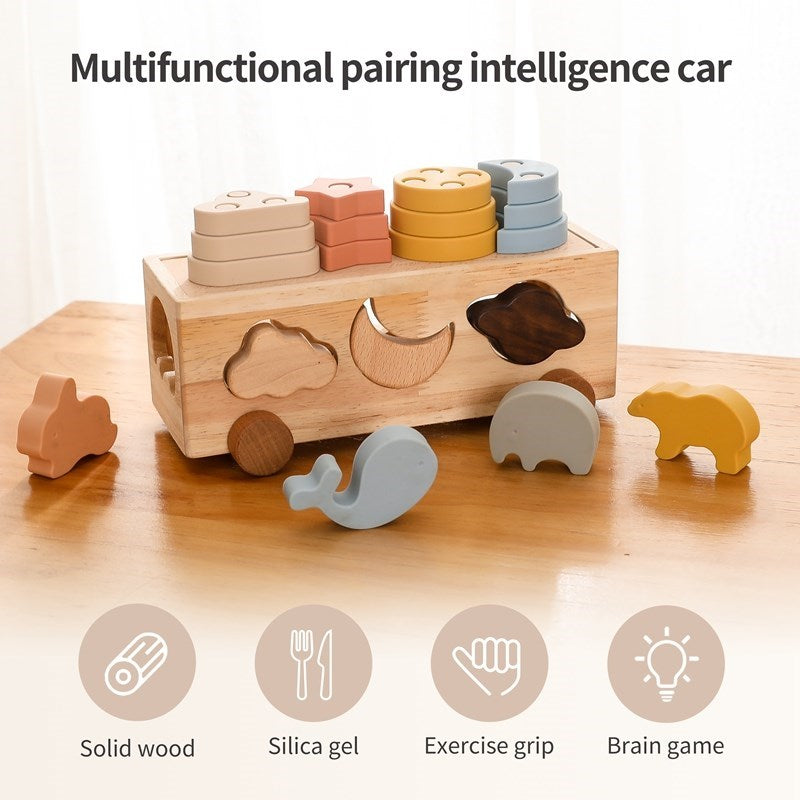 Montessori Wooden Shape Sorting Truck Building Blocks