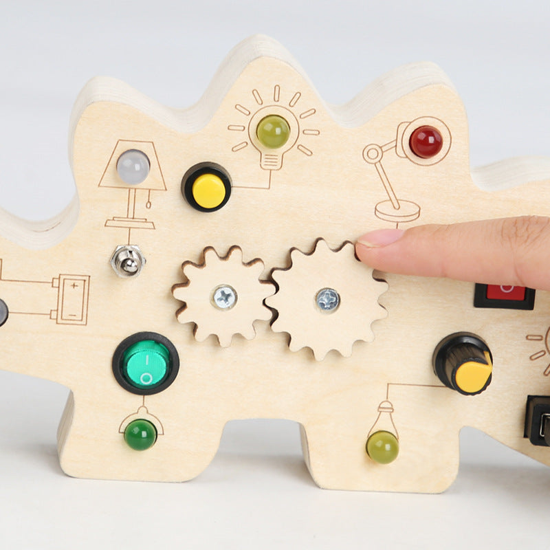 Montessori Wooden Dino Circuit Board Busy Light Toy