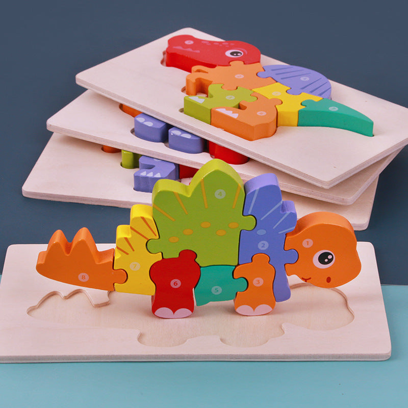 A wooden puzzle featuring a dinosaur, perfect for engaging young minds in problem-solving.