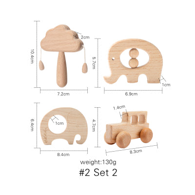 Montessori Cartoon Animal Wooden Teether Rattle