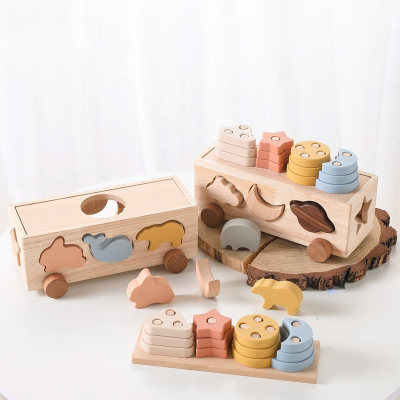 Montessori Wooden Shape Sorting Truck Building Blocks