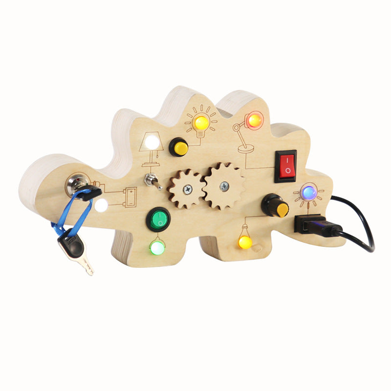 Montessori Wooden Dino Circuit Board Busy Light Toy