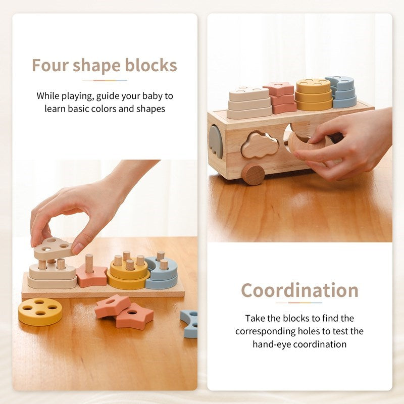 Montessori Wooden Shape Sorting Truck Building Blocks