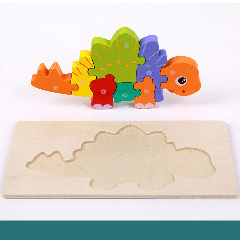 stegosaurus six bright colored dinosaurs montessori wooden puzzle